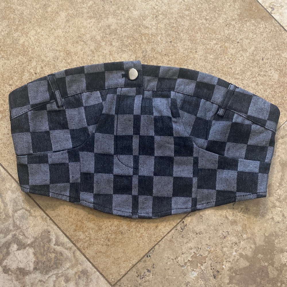 White fox mind of my own checkered crop top medium